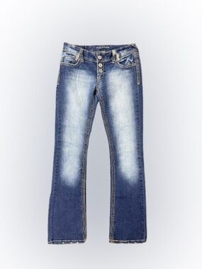 Maurices Bootcut Jeans Womens 3/4 Regular Medium Wash Low Rise Stretch Denim